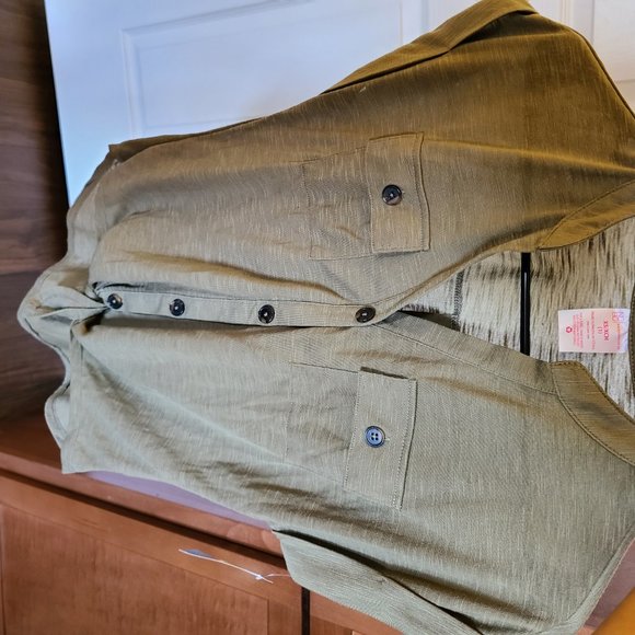 Green collar tie up button top vacation fe… - Picture 2 of 2